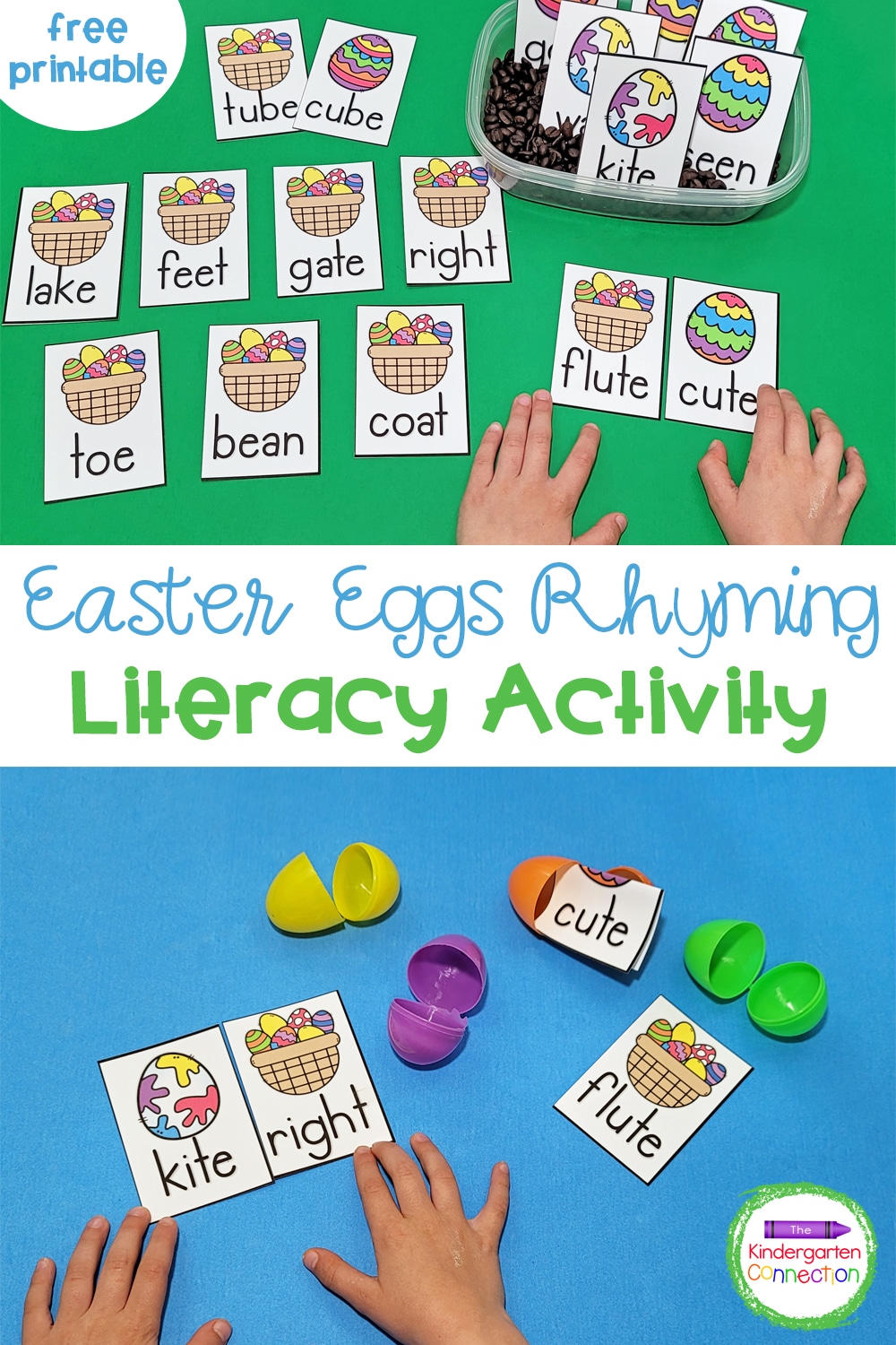 Grab this free Easter Egg Rhyming Activity and add some hands-on learning fun to your Kindergarten small groups or literacy centers!