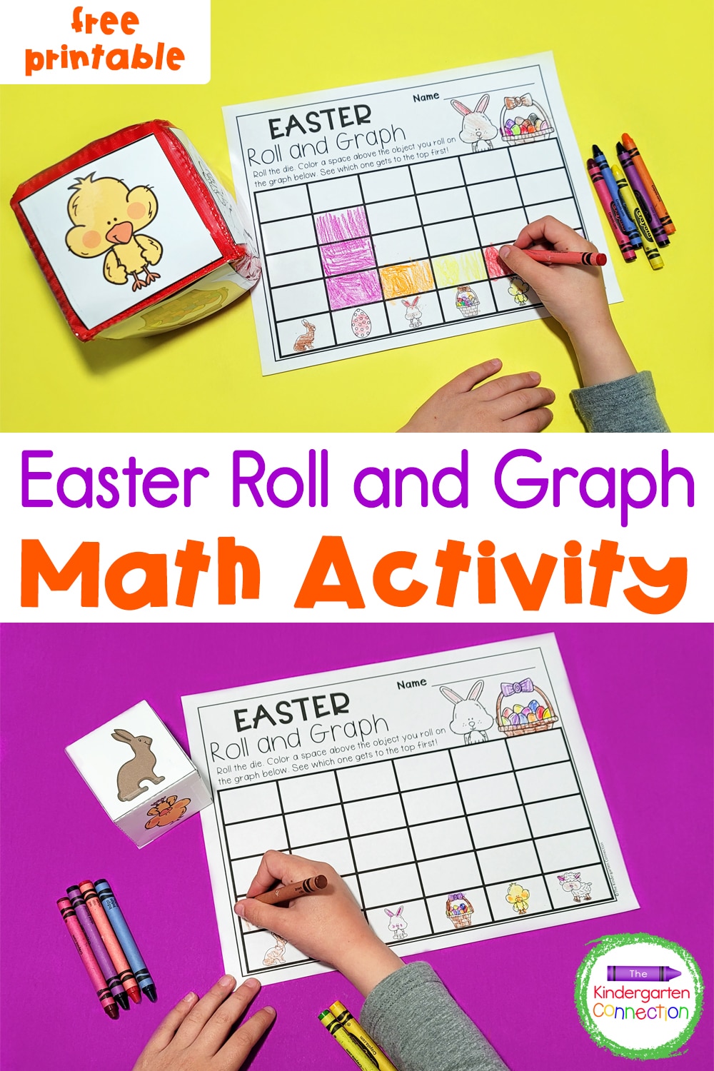 This free printable Roll and Graph Easter Math Activity is the perfect addition to your Kindergarten math centers this Easter season!