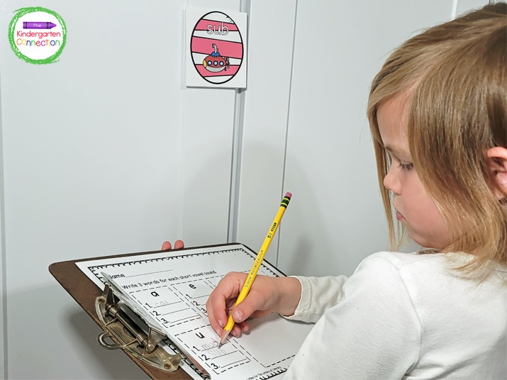 Tape the eggs around the classroom and students can find them and write the words on their recording sheet.
