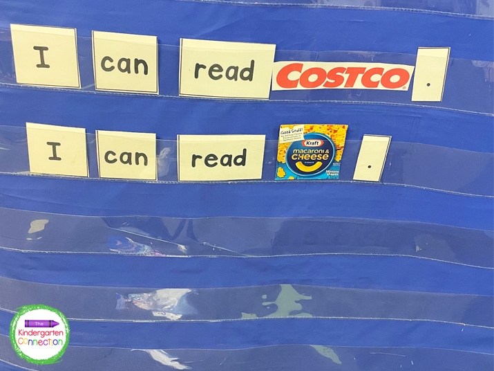 For this activity, I have pocket chart labels that say, "I can read." and "Do you like?"