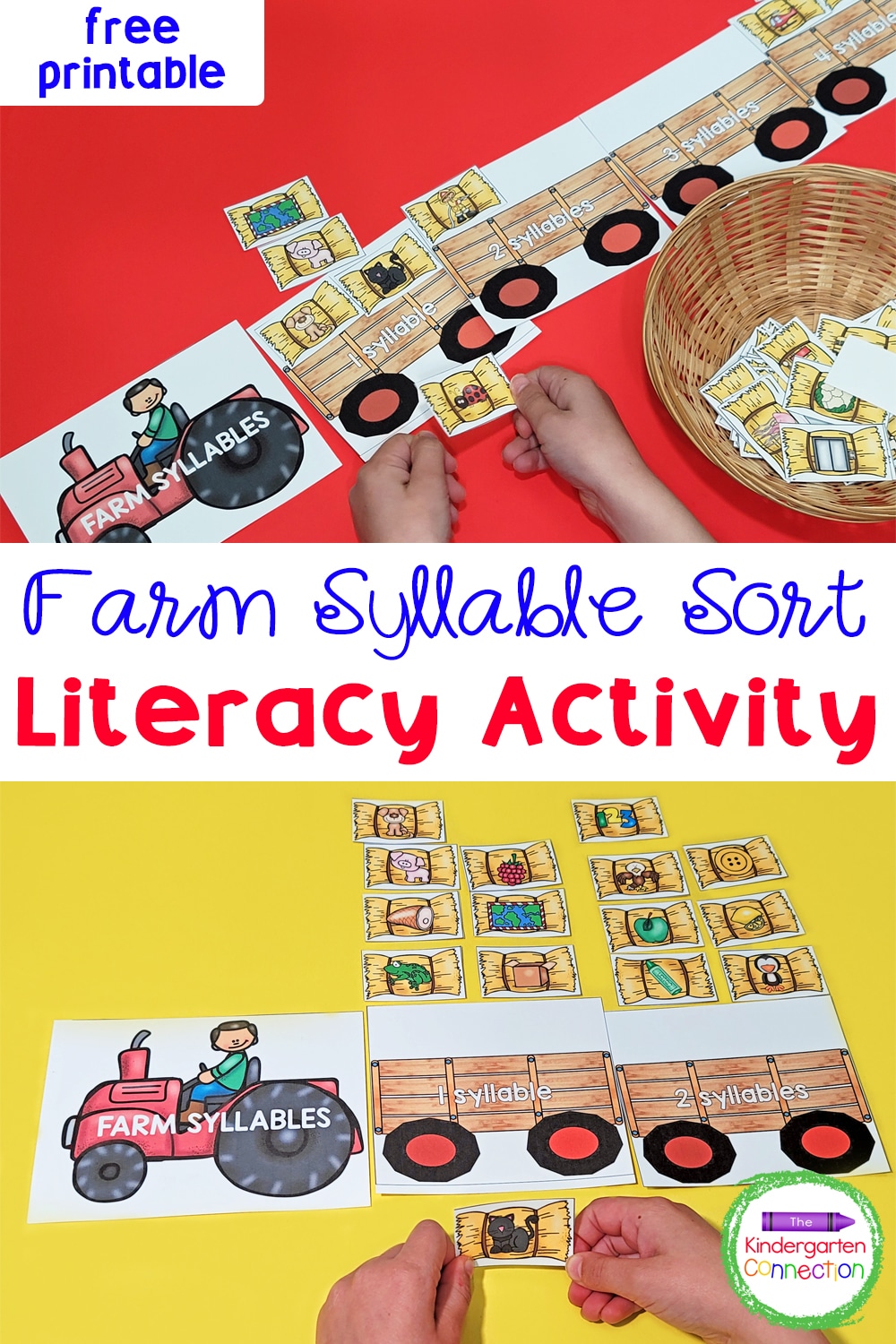 This free Farm Syllable Sort Activity is the perfect addition to your farm-themed literacy centers! Your kids will love it!