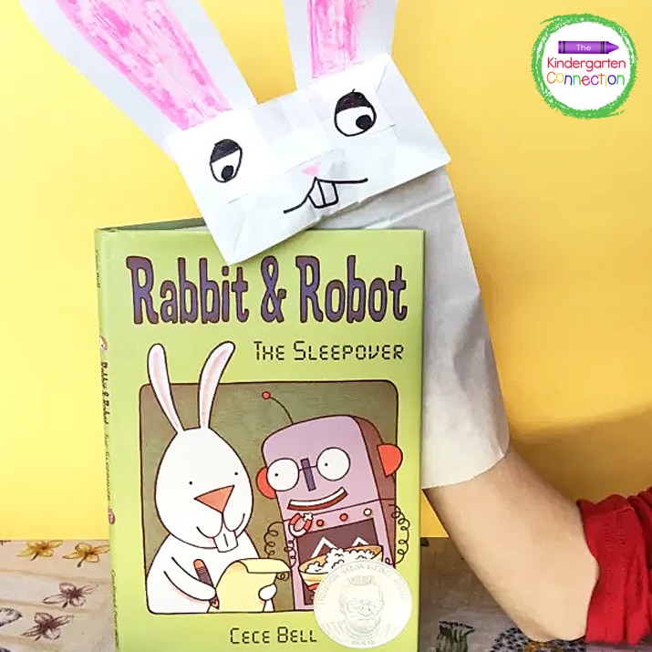 Place the puppet on your hand and get ready to host your own version of Rabbit & Robot.