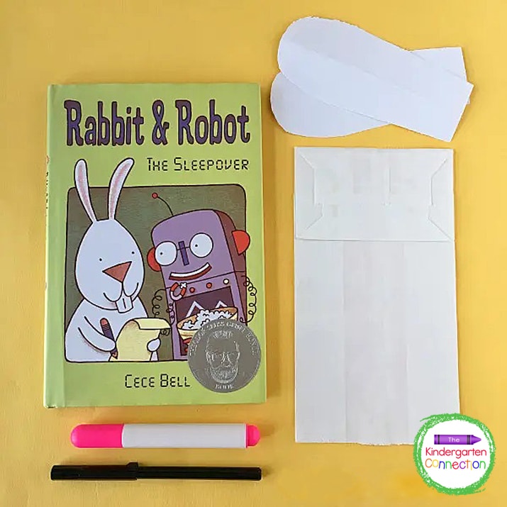 This craft pairs perfectly with the book Rabit & Robot.
