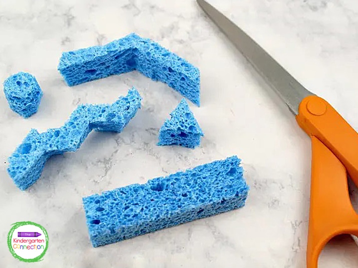 Use the sponge scraps to cut out additional shapes like a circle, triangle, or zig-zag lines.