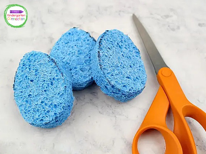 Cut out the egg shape from the sponges.