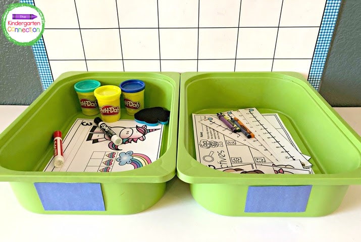You don't have to run out and get new matching bins for center time in Kindergarten - just color code with construction paper!
