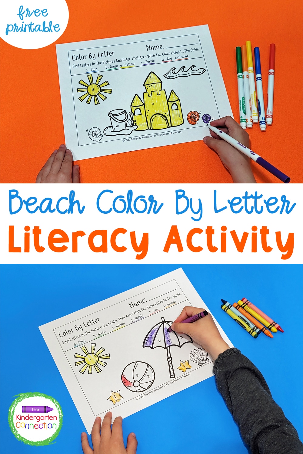 Work on letter recognition with your Pre-K or Kindergartener with these fun and free Beach Themed Color By Letter printables!