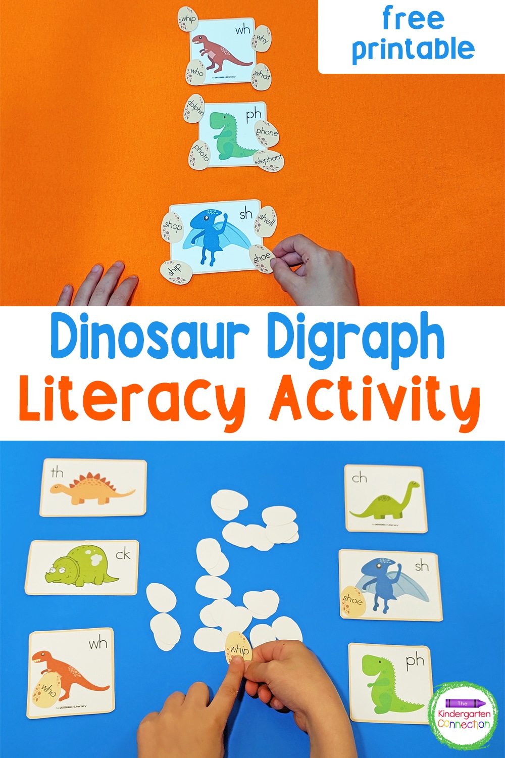 This free printable Dinosaur Digraph Activity makes a perfect literacy center for early learners to use independently or in small groups!