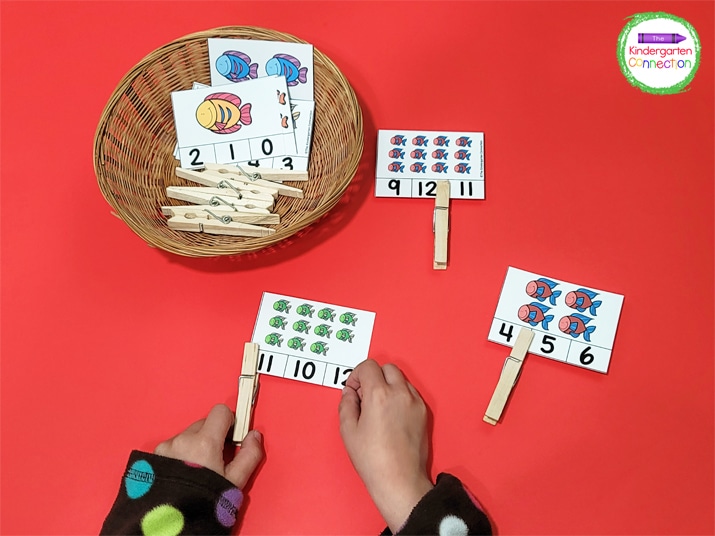 Place the count and clip cards in a basket with clothespins and this activity is ready to add to your math centers!