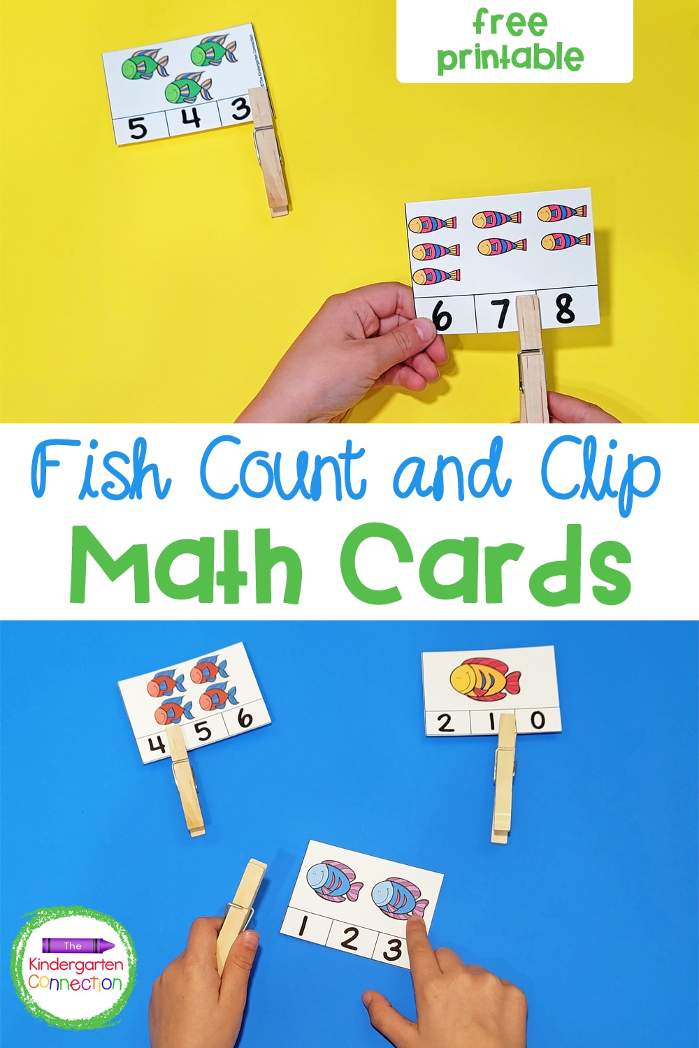Work on counting sets, recognizing numbers to 12, and a bit of fine motor skills too with these free Fish Count and Clip Cards!