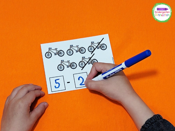 Laminate the subtraction cards and add them to your math centers with dry erase markers.