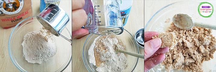 Combine the flour, salt, and water in a medium bowl. The dough should be dry and crumbly but hold together some when you squeeze it.