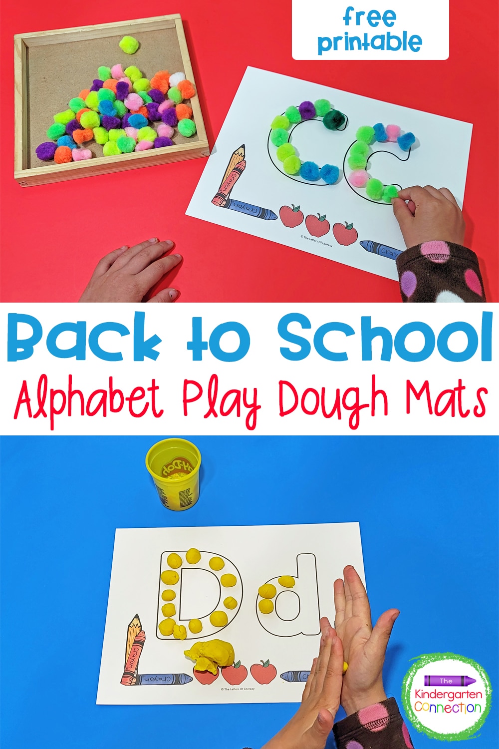 Grab these free Back to School Alphabet Play Dough Mats and work fine motor muscles while practicing letter formation!