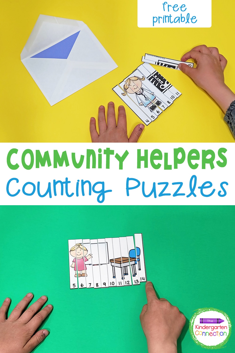 Work on number identification and counting to 20 with these fun and free Community Helpers Counting Puzzles!