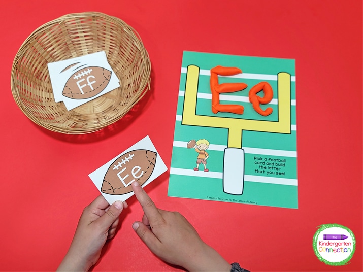This activity includes a football field play dough mat and 26 letter cards.