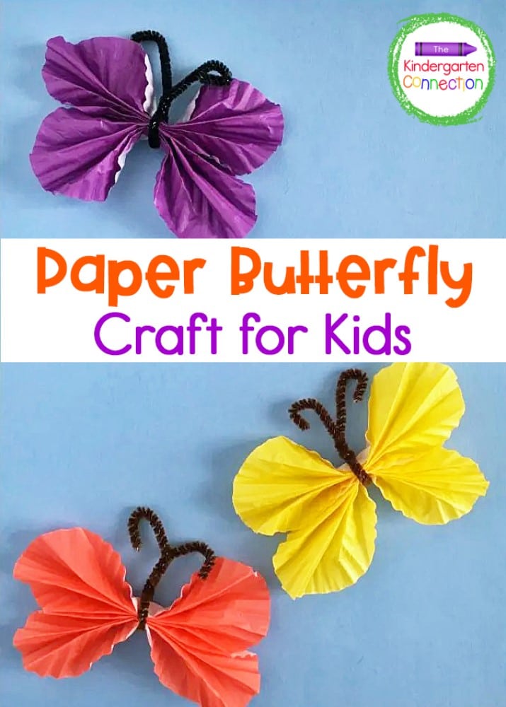 This easy Paper Butterfly Craft for Kids is a fun activity to celebrate the spring season! It makes a great bulletin board display too!