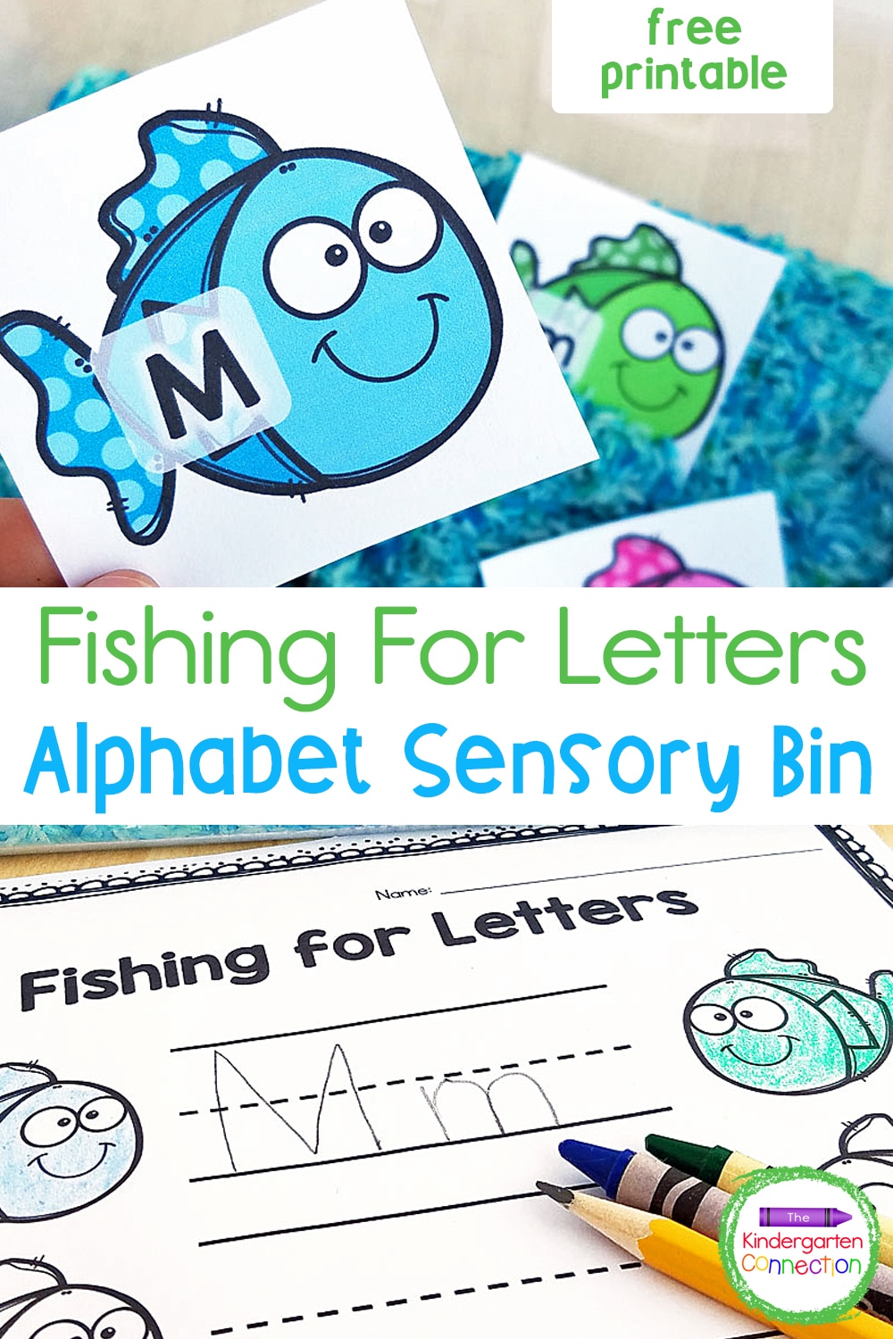 This free Fishing for Letters Alphabet Sensory Bin Activity provides practice with letter recognition and letter writing skills!