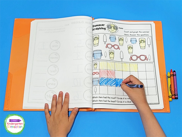 This activity is simple. Just count the fun, summer items and color in the graph.