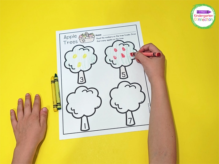 Students can practice number recognition and counting with this Apple Trees printable!