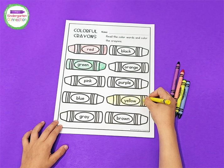 Strengthen color word fluency and color recognition skills with this Colorful Crayons printable!