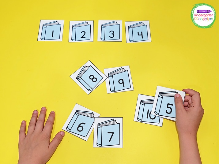 Begin by putting all of the number book cards in number order.