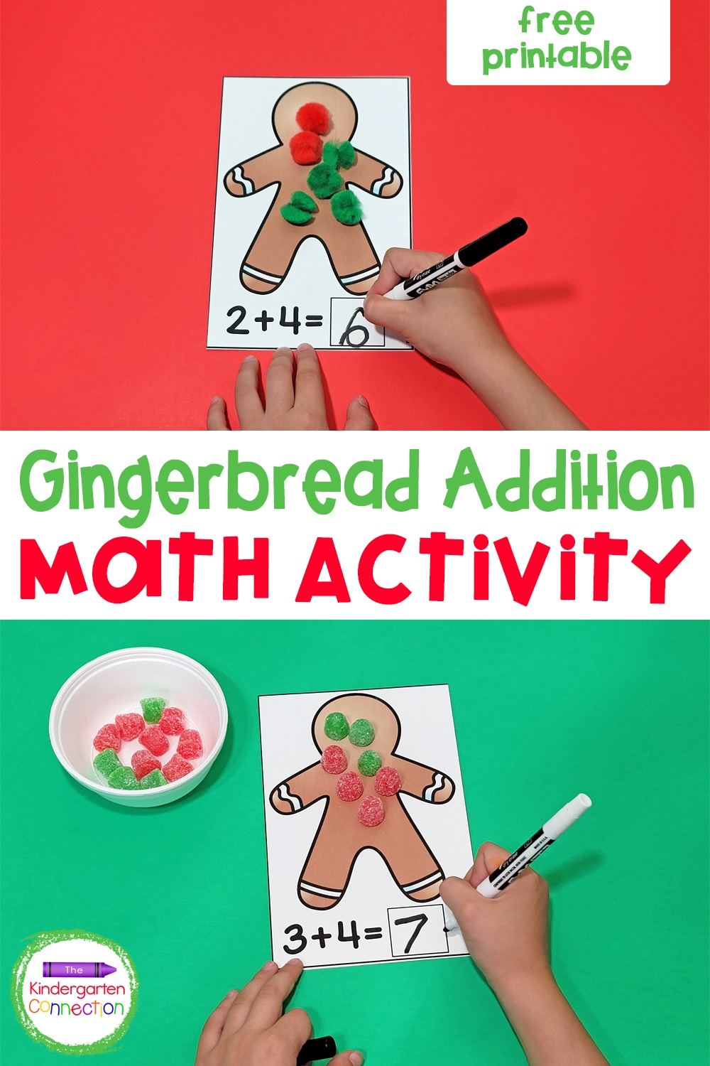 These free Gingerbread Addition Mats are a fun way to work on addition to 10 in Kindergarten and make a great Christmas math center!
