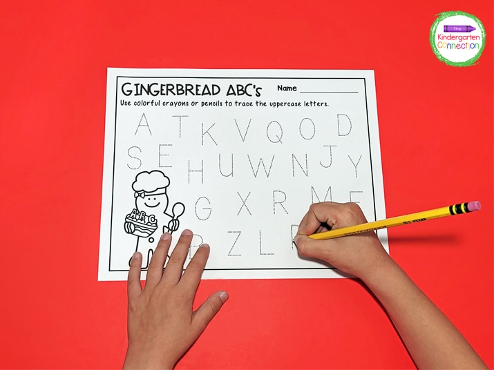 Kids enjoy the freedom of these gingerbread letter tracing printables because they can pick which letters to trace.