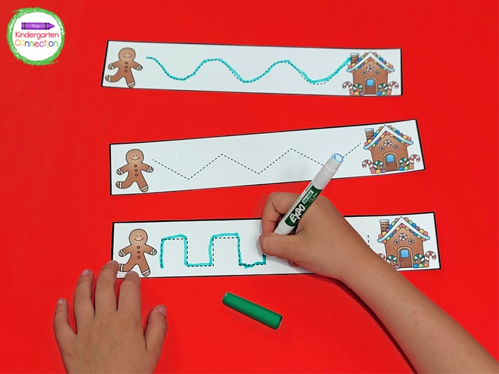 Laminate these pre-writing strips and kids can use dry erase markers to write with.