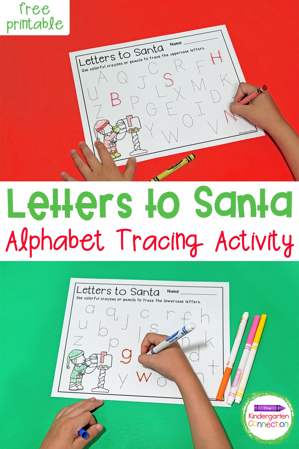 These free Letters to Santa Alphabet Tracing Printables are a great Christmas-themed activity for kids to work on letter formation!