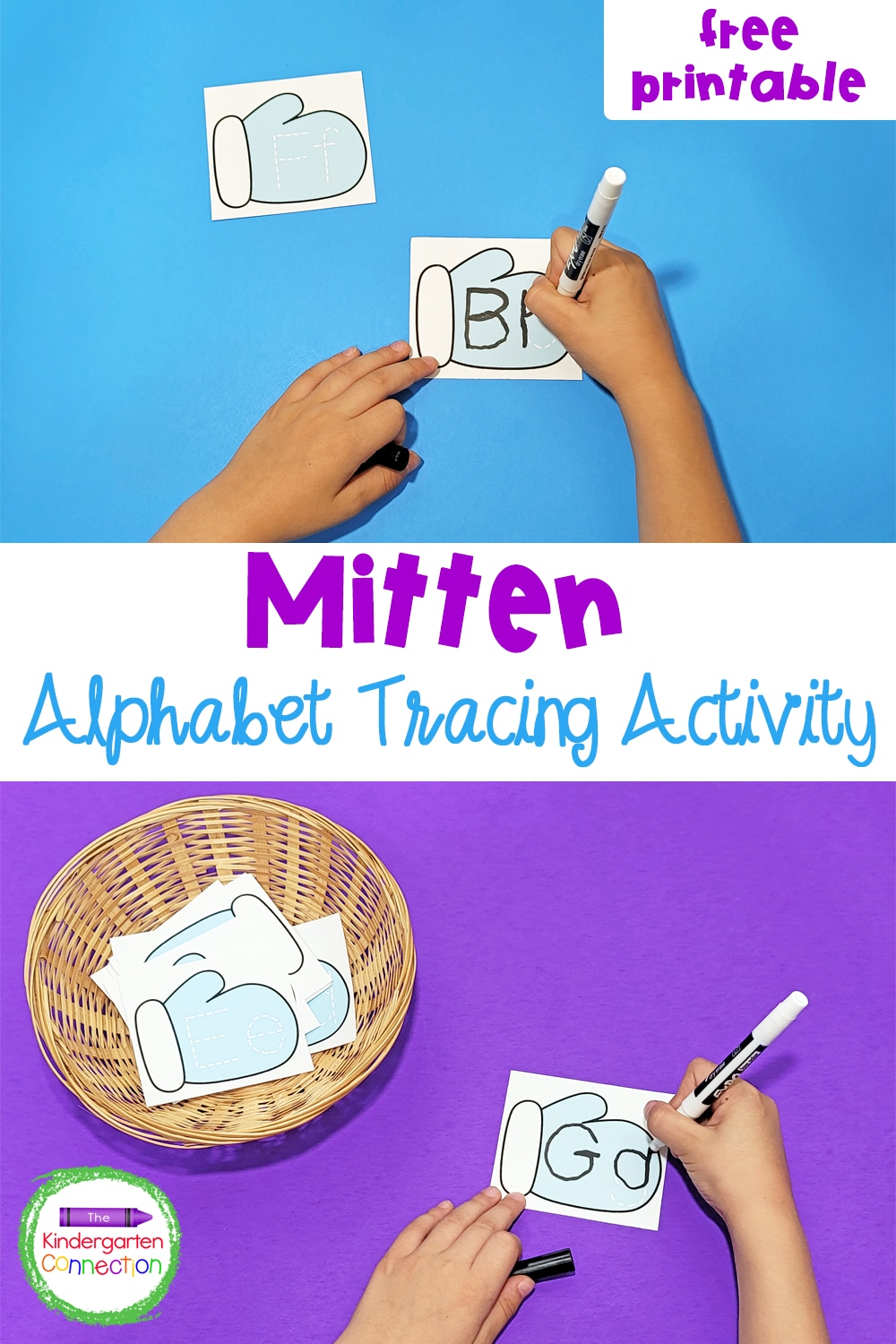 Preschoolers and Kindergarteners can practice writing and fine motor skills this winter with these free Mitten Alphabet Tracing Cards!