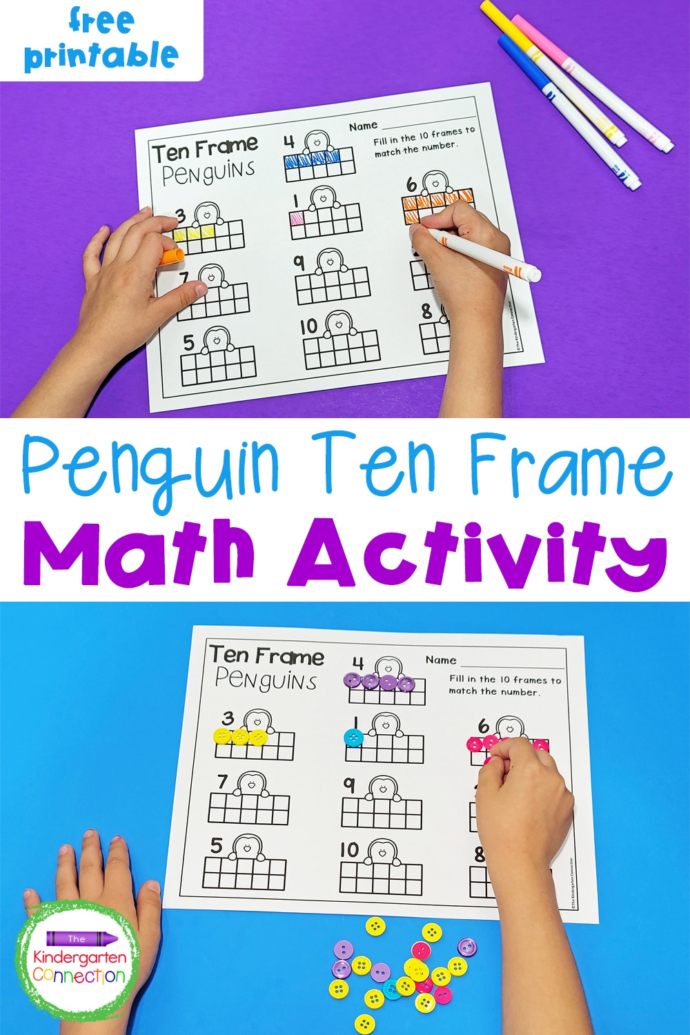 This free Penguin Ten Frame printable is perfect for working on number recognition, counting, and ten frames!