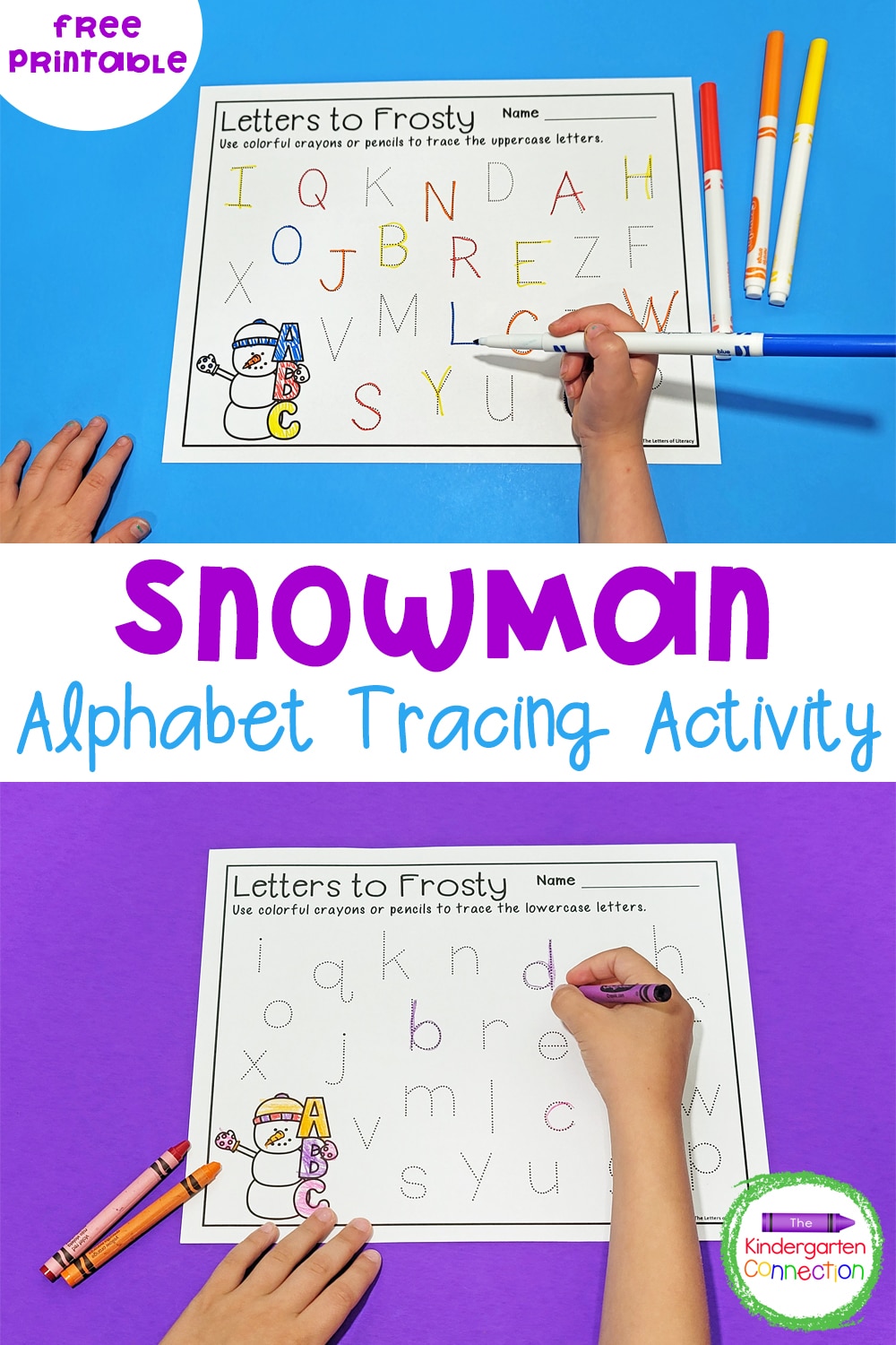 These free Snowman Alphabet Tracing Printables are a simple and fun way for students to work on uppercase and lowercase letter writing!