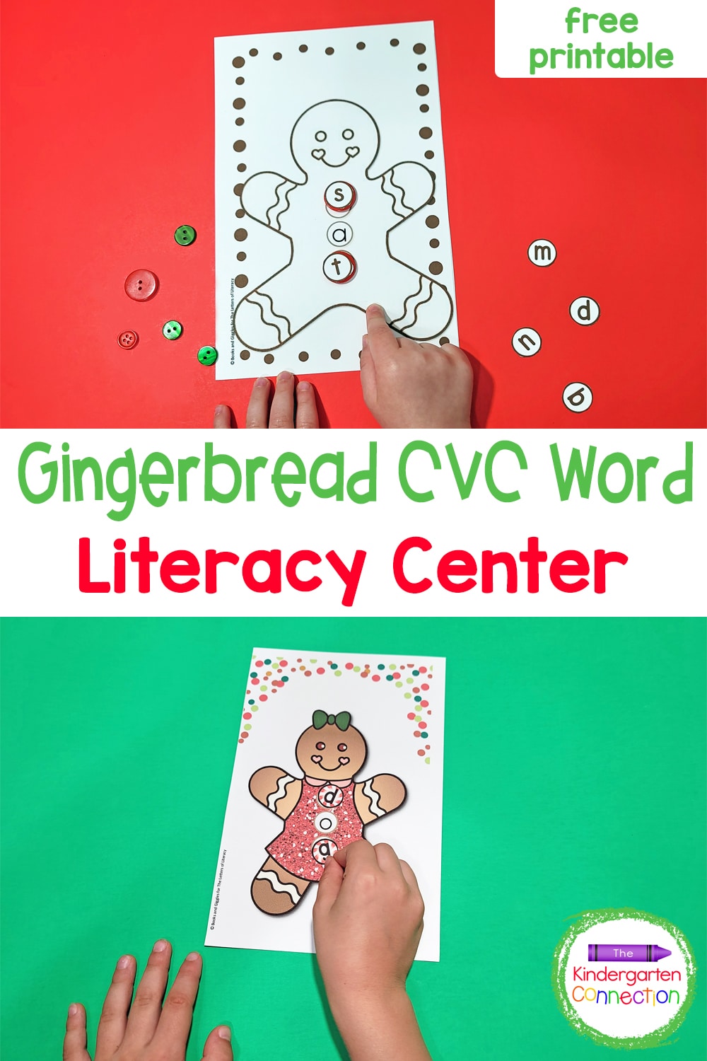 This free Gingerbread CVC Word Building Activity will keep kids engaged and is great for Kindergarten and 1st grade literacy centers!
