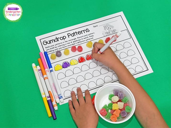 When we play, each kid gets their own bowl of gumdrops to use with the Gumdrops Pattern Printable.