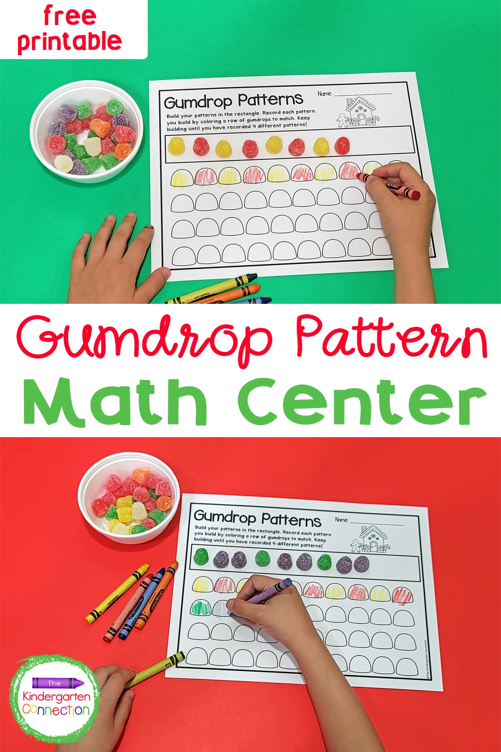 This free Gumdrop Pattern Printable is a fun, hands-on way to learn about patterns with your preschooler, kindergartener, or first grader!