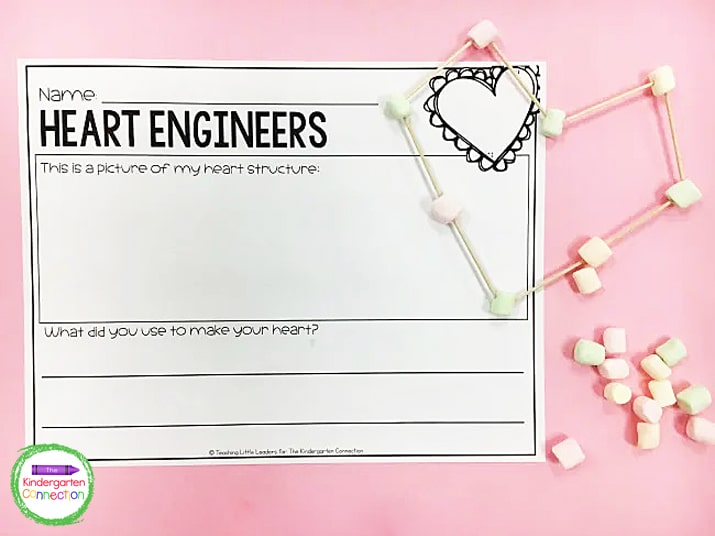 Kids can describe their marshmallow heart structure on the additional printable recording sheet.