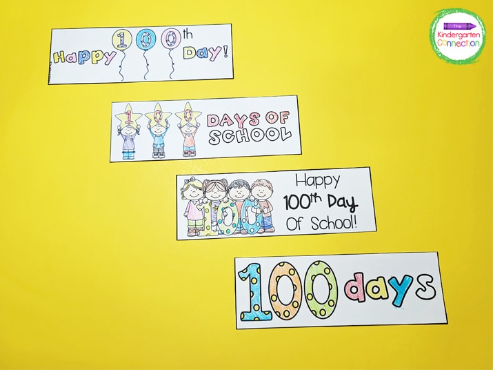 The free download includes 4 different versions of the 100th Day of School bookmarks.