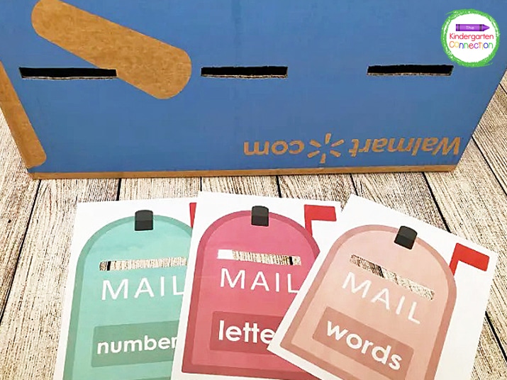 Cut out the hole on each of the mailbox pictures and then use an X-acto knife to cut out the slits on the box you are using.