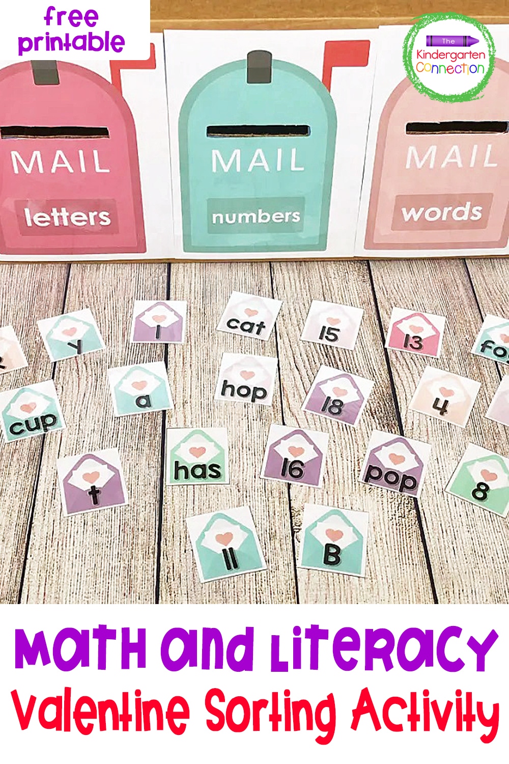 Grab our free Printable Letter, Number, Word Valentine Sorting Activity for your Kindergarten centers and small groups!
