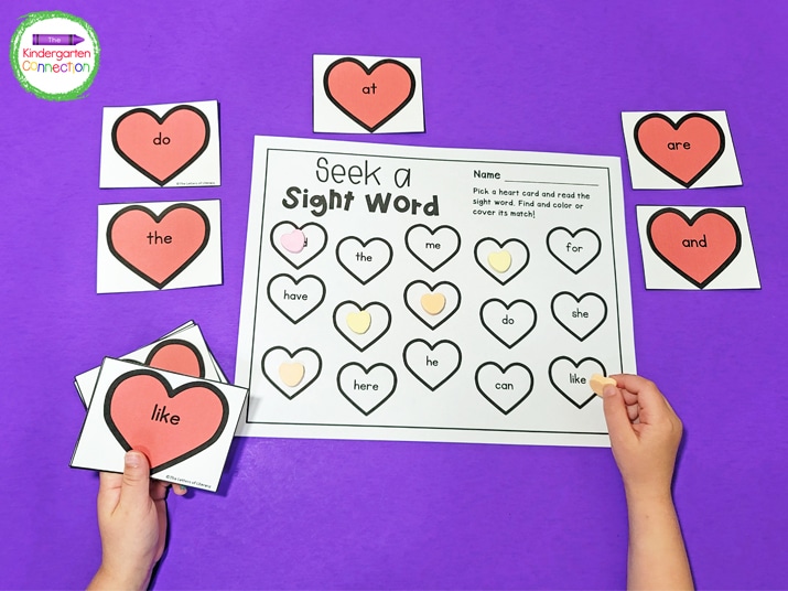 Make this activity reusable by using candy hearts to cover up the hearts on the recording sheet instead of coloring.