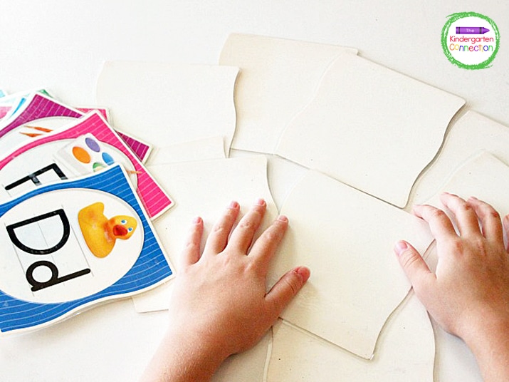 Kids can also spread out the flashcards face down and pick a letter card that way.