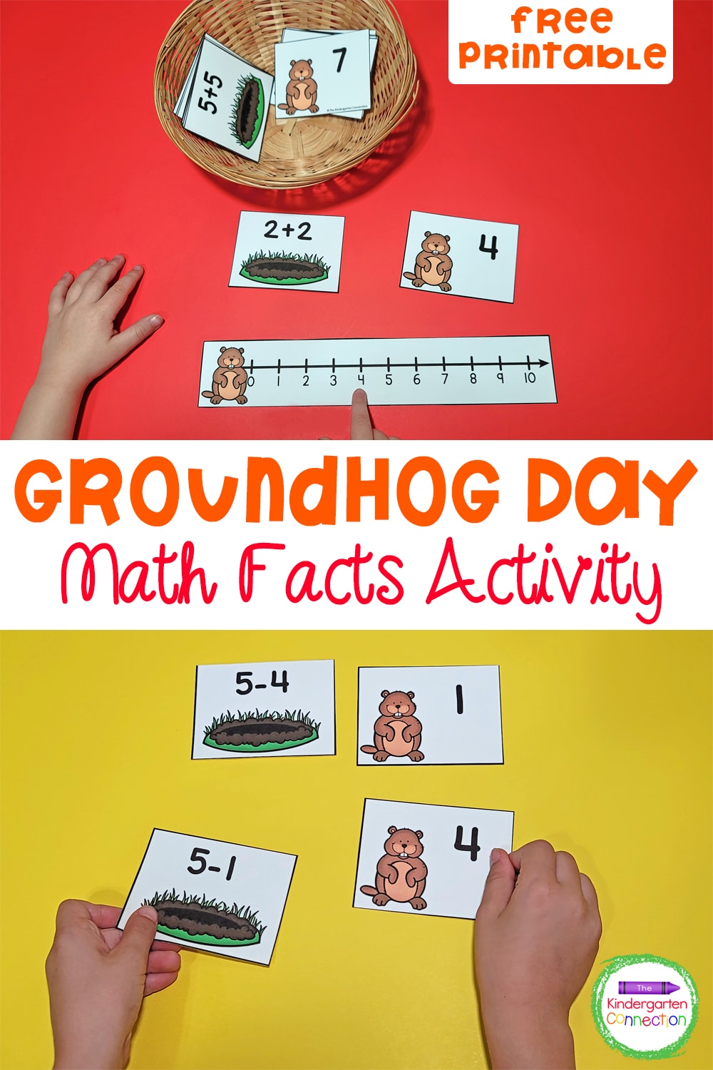 This free Groundhog Day Math Facts Activity is a great math center for working on addition and subtraction within 10!