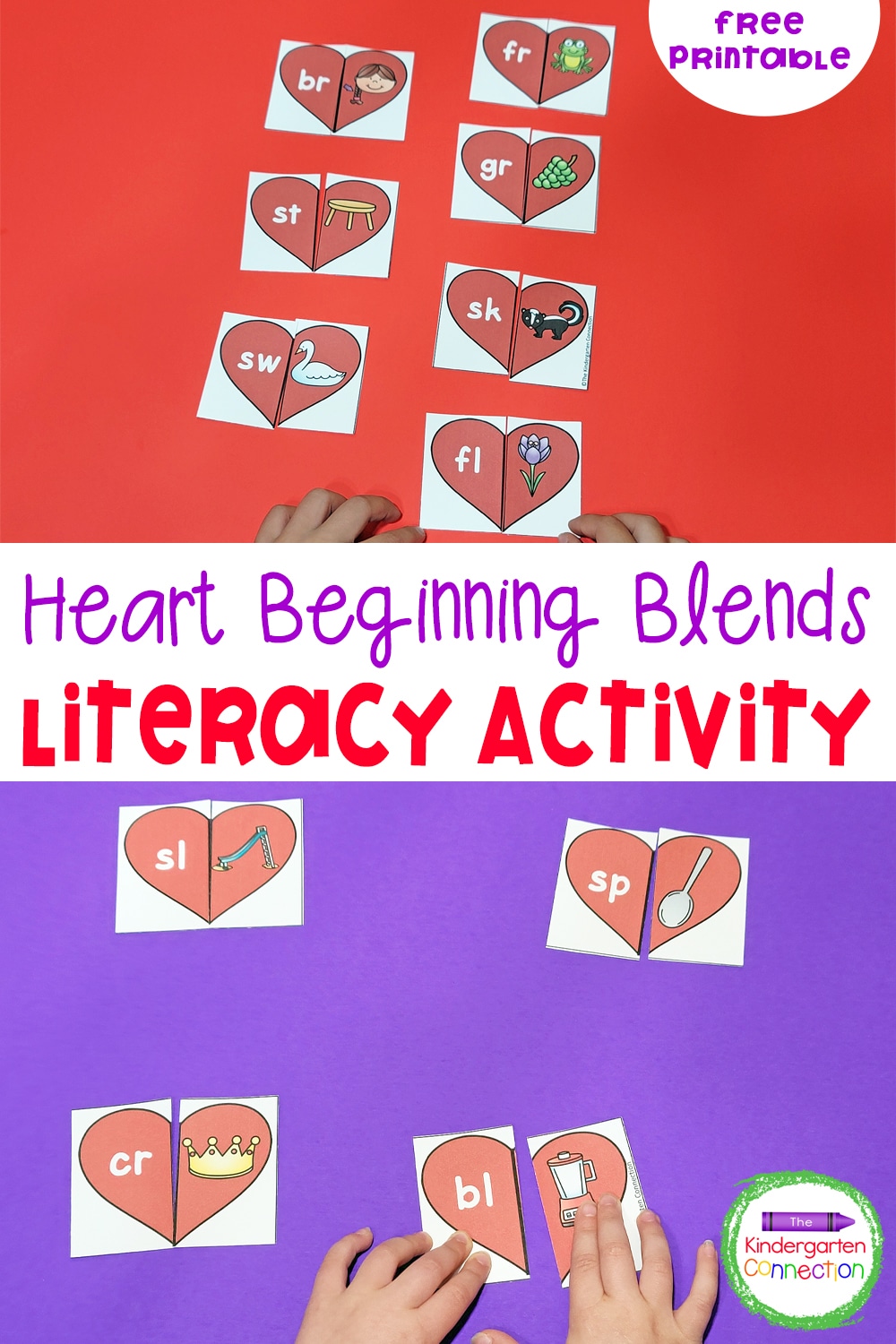 These free Heart Beginning Blends Puzzles are a fun, hands-on Valentine's Day literacy activity for Kindergarten!