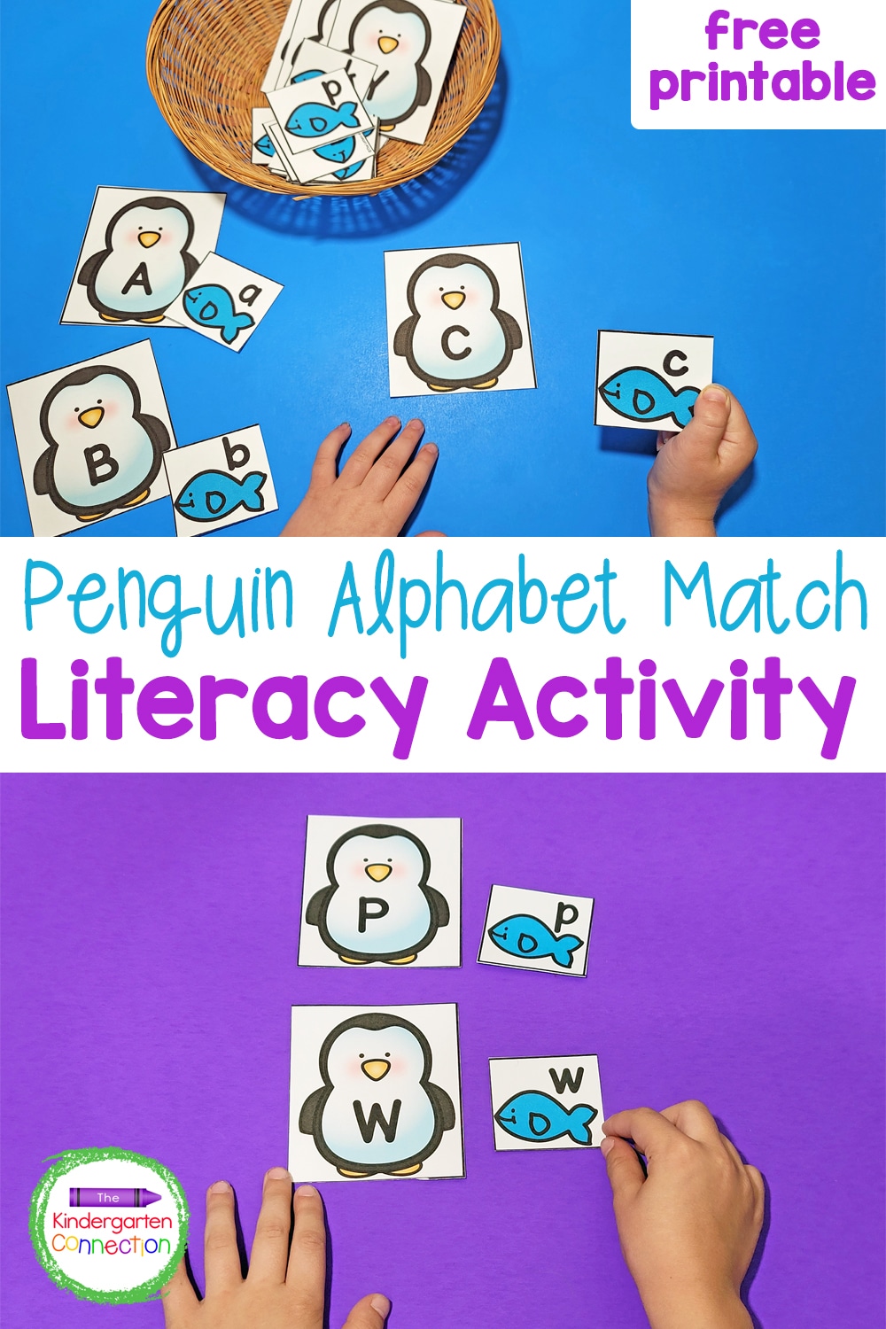 This free printable penguin-themed alphabet match is a super fun winter literacy center for Pre-K and Kindergarten!
