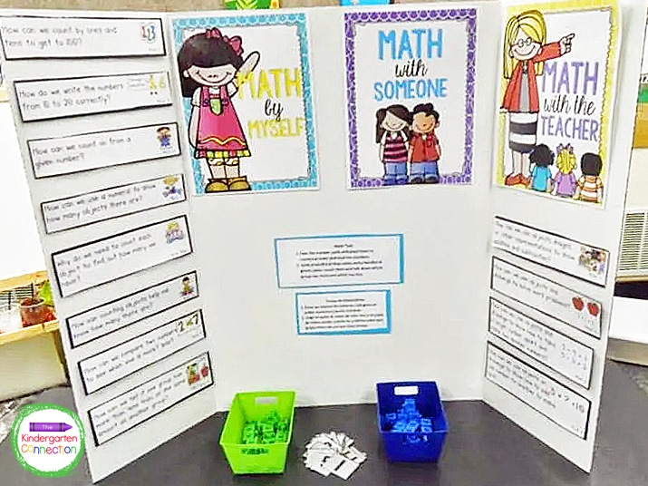 I set up separate stations to review individual subjects like this math station.