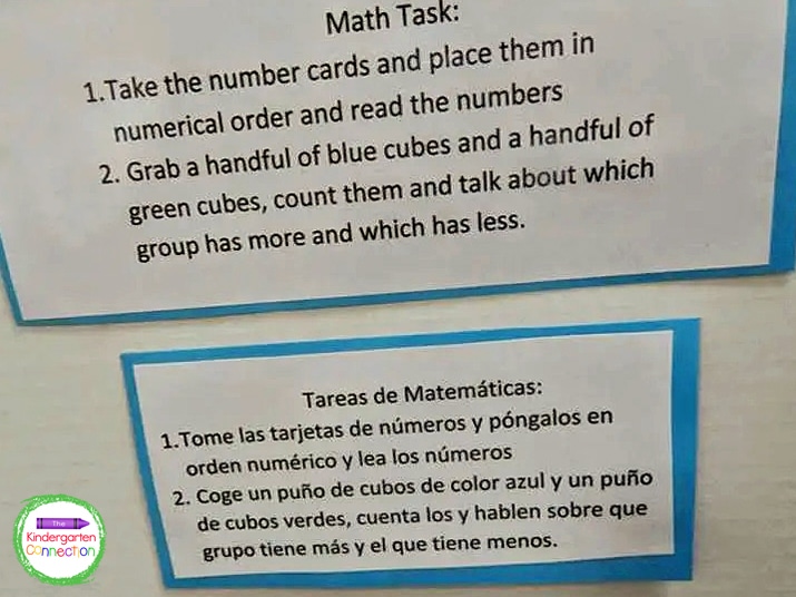 These are the math tasks for parents and Kindergartners to complete together.