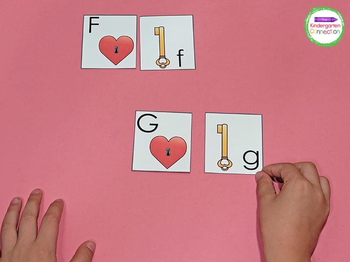 These alphabet puzzles include heart lock uppercase letter pieces and key lowercase letter pieces.