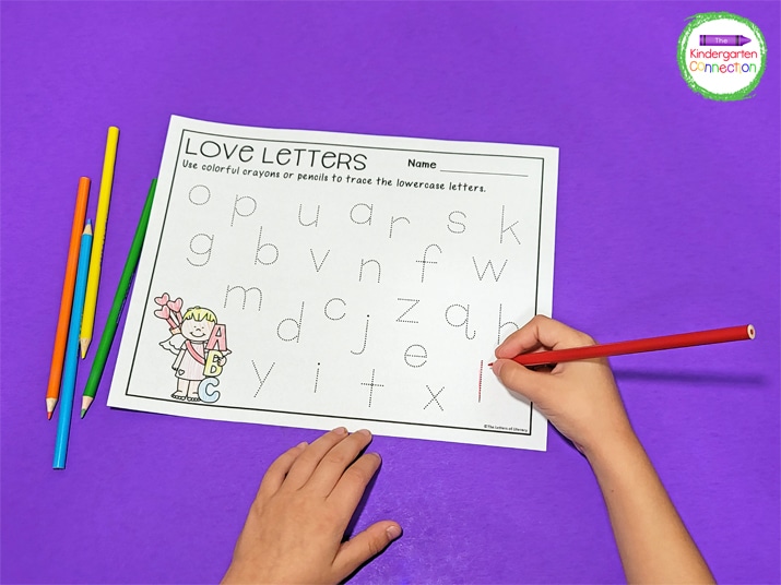Students randomly pick a letter to trace on these Love Letters Alphabet Tracing Printables.