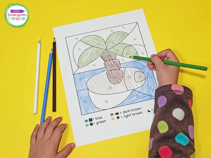 For this activity, students will use the color code to color the shapes and reveal a fun picture.
