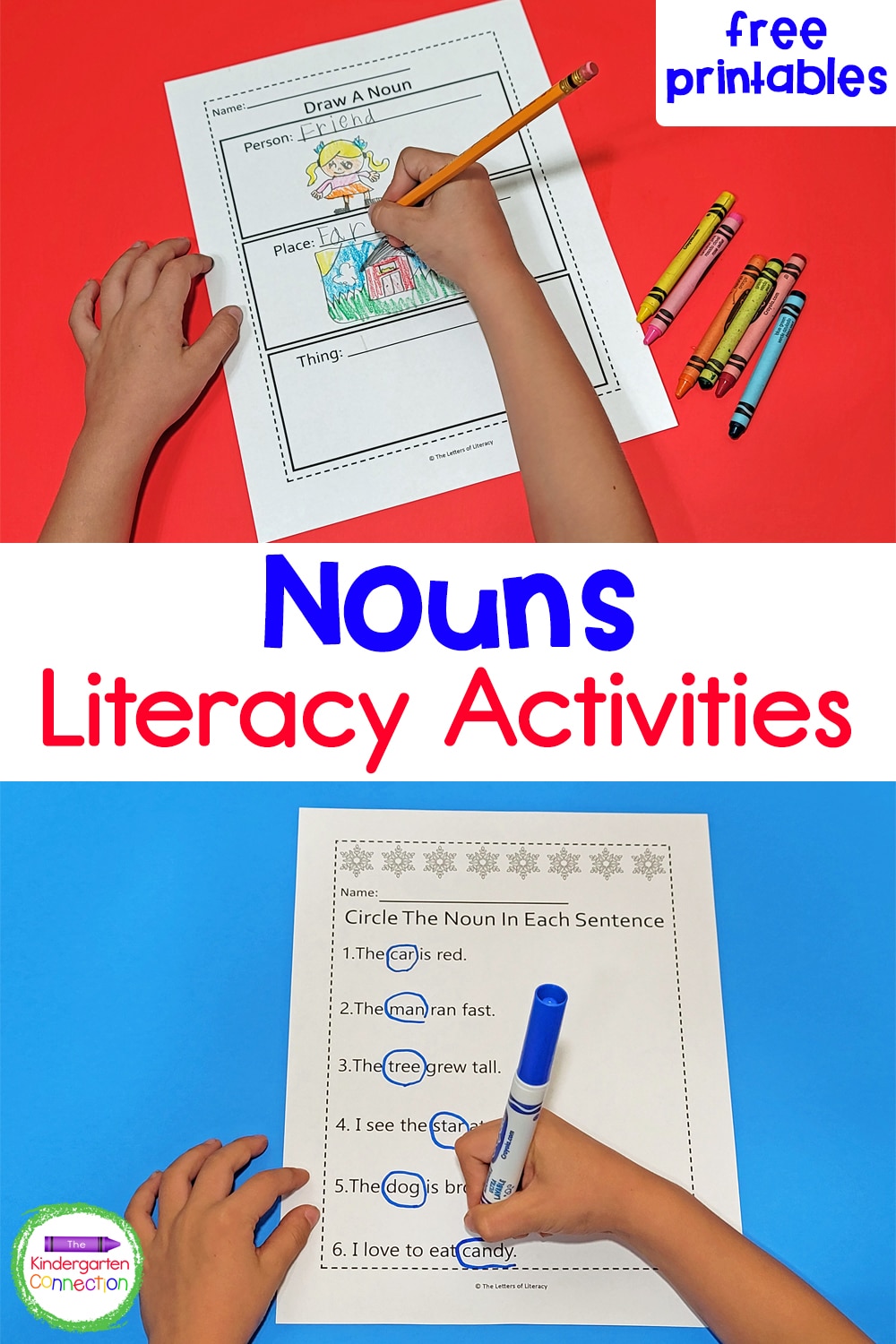 These free Printable Nouns Activities include 4 printables perfect for Kindergarten or 1st grade small groups and literacy centers!